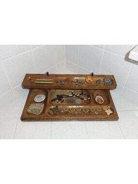 Vintage Wood Two Tier Dresser Caddy Valet mcm catch all men's jewelry holder